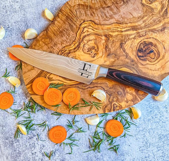 Professional Chef Knife | Personalized 8" Stainless Steel Kitchen Knife | Custom Engraved Initial & Name | Brown Pakka Wood Handle