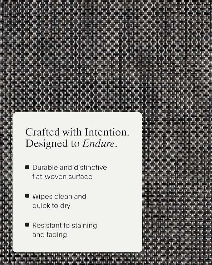 Chilewich Basketweave Placemats in Carbon - Set of 4 - Easy Care Woven Tabletop Textiles - Indoor/Outdoor - 19" x 14" Rectangle