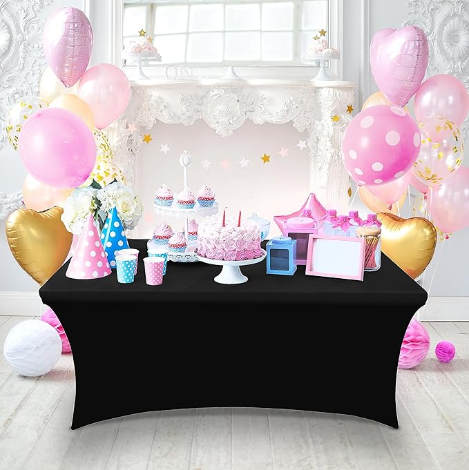 Utopia Kitchen Spandex Tablecloth 10 Pack [6FT, Black] Tight, Fitted, Washable and Wrinkle Resistant Stretch Table Cloth Rectangle Cover for Trade Show, Weddings & Parties [72Lx30Wx30H Inch]