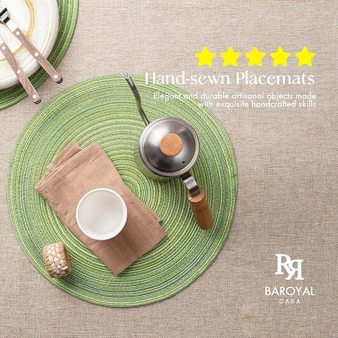 Round Placemats Set of 6 Woven Placemats Washable Braided Table Mats for Dining Table Heat Resistant Non-Slip Circle Place Mats(Green)