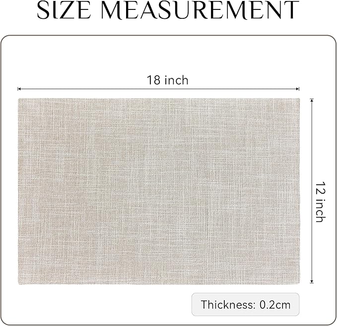 Softalker Faux Linen Placemats Set of 8-12 x 18 Inch, Heat Resistant Double Layered Durable Burlap Farmhouse Place Mats, Non-Slip Washable Rustic Table Mats for Dining, Kitchen, Party竊뉱ream
