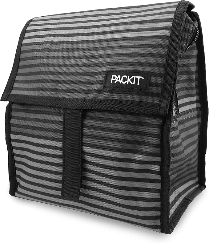 PackIt Freezable Lunch Bag with Zip Closure, Gray Stripe, 8-Inch