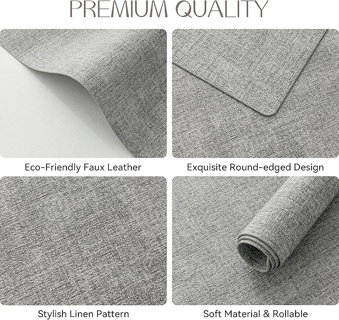 Romanstile Vinyl Placemats Set of 4-12 X 17 Inch - Heat Resistant Place Mats 100% Waterproof Oilproof Wipeable Reversible Faux Leather Table Mats for Kitchen, Dining, Party, Outdoor, Light Grey