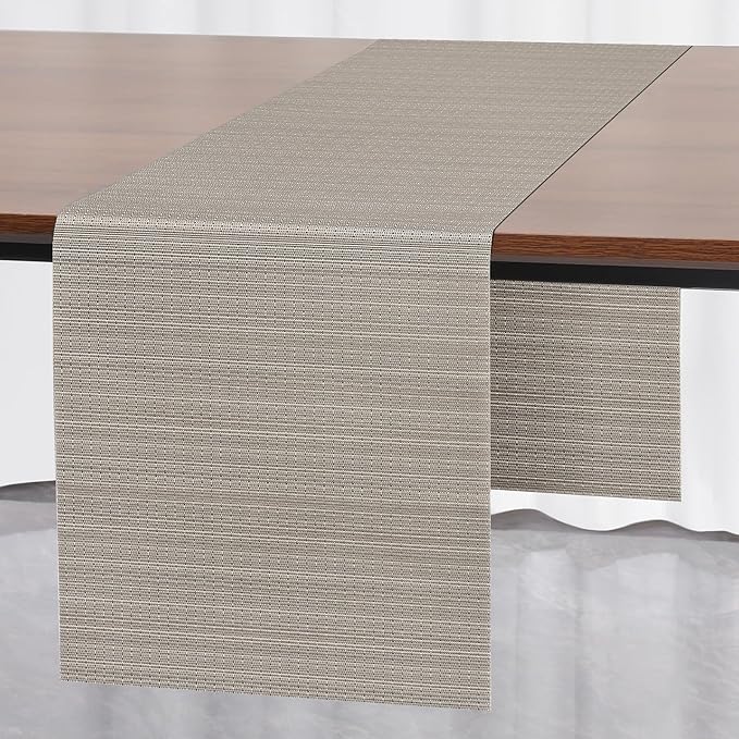 Myir JUN Table Runner, Vinyl Table Runner Indoor 72 Inch Long Arbitrarily Cropped Runner for Table Heatproof for Home Party (Golden Silver, 12 x 72 inch)