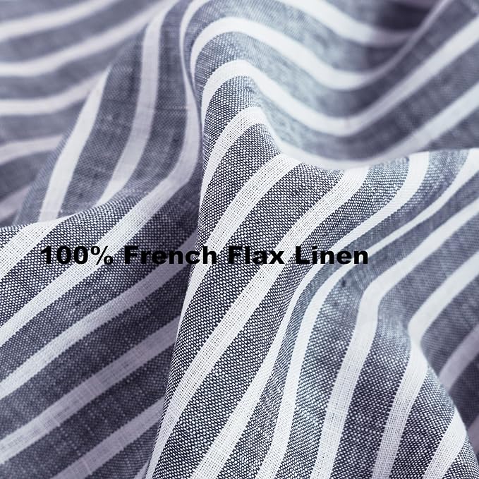 AORISSI 100% French Flax Linen Tablecloths Rectangle 144Lx60W Inch for Dinners, Parties, Easter, Halloween, Camping, Stone Washed, Textured, Machine Washable, 12-14 Sets (60''x144'', Blue Stripe)