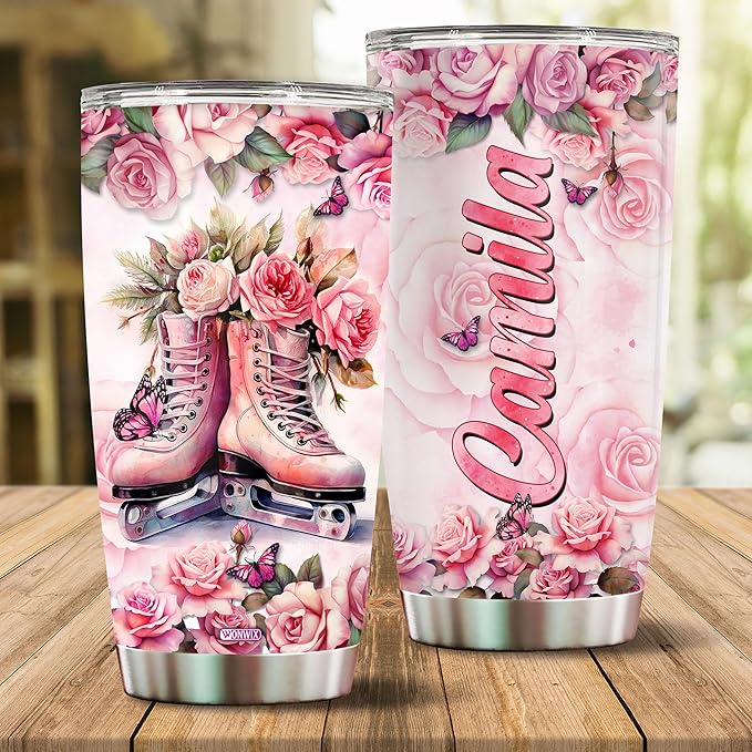 WONWIX Personalized Skating Gifts for Women, Insulated Stainless Steel 20oz Coffee Cup Mug Tumbler Water Bottle Perfect Christmas, Birthday, Mother's Day Gift for Wife, Daughter, Girlfriend