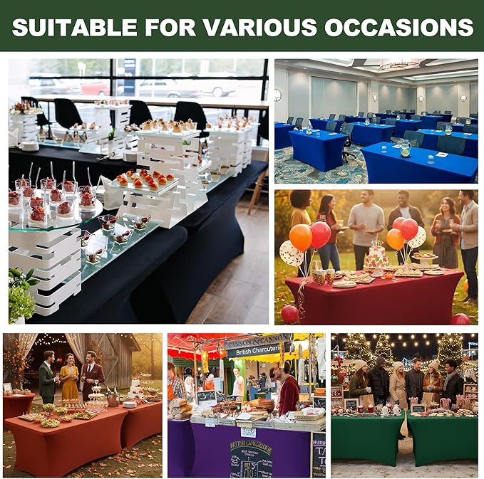 Enjoyidea Table Cover for 6 Foot Rectangle Tables-6 Pack Hunter Green Fitted Stretch Tablecloth-Spandex 6ft Christmas Tablecloth for Party, Vendor Booth Display, Banquet Buffet Event, Craft Trade Show