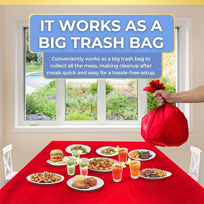 LEMON + Co. Red Rectangle Table Cover Disposable Plastic Tablecloth 54 Inch. x 108 Inch. Premium Decorative Rectangle Table Cover 10 Pack