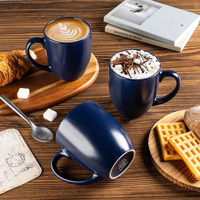 GBhome 16oz Coffee Mugs Set of 6, Large Ceramic Coffee Mugs for Man, Woman, Dad, Mom, Modern Coffee Mugs Set with handle for Tea/Latte/Cappuccino/Milk/Cocoa. Dishwasher&Microwave Safe,Matte Blue