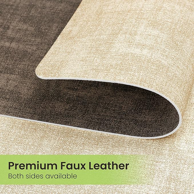 Fyvva Placemats Set of 4, Faux Leather Heat Resistant Wipeable Placemats, Dual Sided Waterproof Washable Table Mats with Coaster, Suitable for Kitchen, Dining, Table Decor (4, Beige Dark Coffee)
