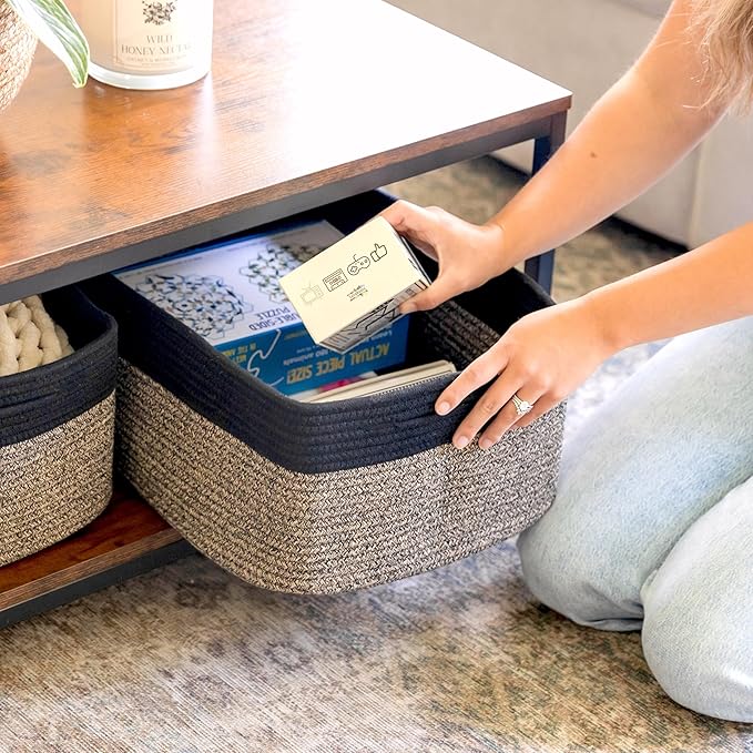 NaturalCozy Storage Baskets 16.8?쓝13?쓝7.6??Cotton Rope Woven Baskets for Organizing 3-Pack | Toy Storage Bins | Basket for Shelves, Laundry, Blanket, Clothes, Closet, Kitchen, Bathroom, Gifts
