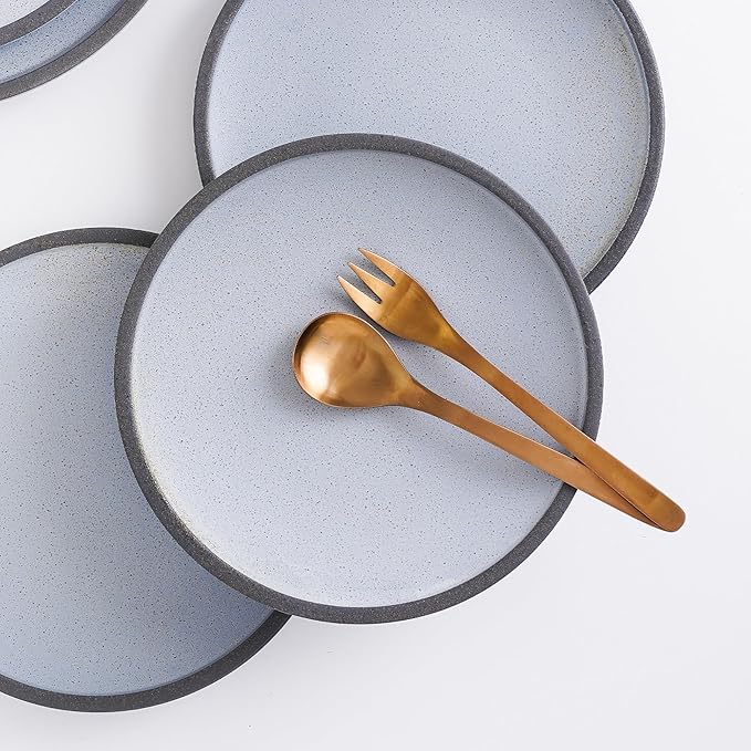 Stone Lain Tina Rustic Stoneware Reactive Glaze Dinnerware Set, Service for 4, Blue and Grey, 16 Piece