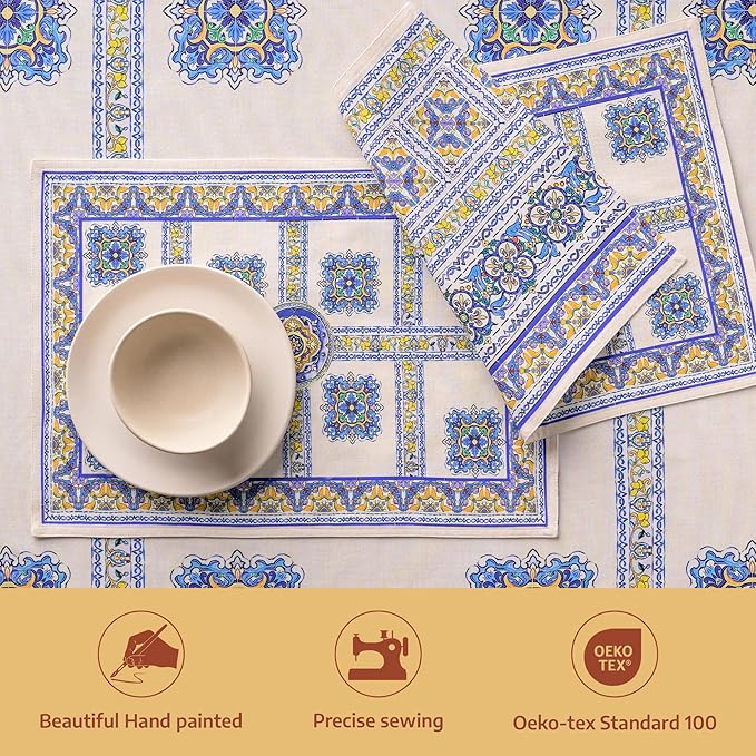 Maison d' Hermine Placemat 100% Combed Cotton Premium Cloth Placemats 13"x19" Washable Place Mats, Home, Kitchen, Dining, Cocktail Parties & Camping - Sciacca (Set of 4)