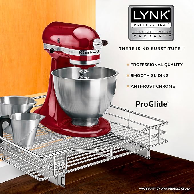LYNK PROFESSIONAL짰 Pull Out Cabinet Organizer, 20" x 21" Slide Out Drawers for Kitchen Cabinets - Sliding Pull-Out Pantry Shelves ??Home Shelf Organizers - Lifetime Ltd. Warranty, Chrome