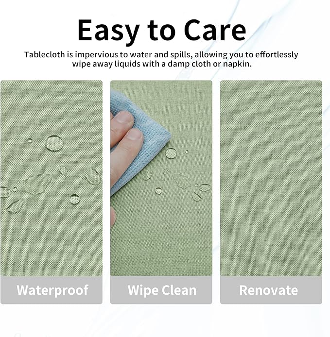Easy-Going Faux Linen Waterproof Spill-Proof Tablecloth Stain Resistant Rectangle Table Cloth Wrinkle Free Decorative Fabric for Kitchen, Dining, Party, Weddings, Restaurants (52x70 in, Sage Green)