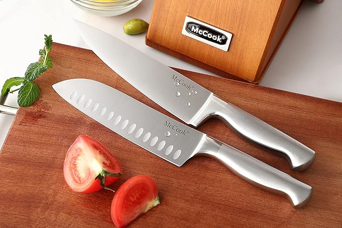 McCook짰 Knife Sets,German Stainless Steel Kitchen Knives Block Set with Built-in Sharpener