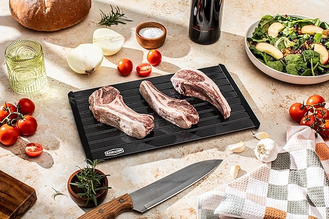 BLAZIN' THAW Defrosting Tray for Frozen Meat | 14??Large-Size | Aluminium Plate for Thawing Frozen Food | Natural Thawing Process | No Microwaves, No Cold/Warm Water Required |