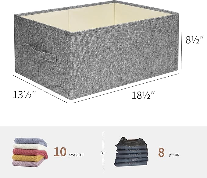 Linen Folding Storage Bins, 3 Pack Large Storage Baskets, Washable, Clothing Storage Bins with Handle, Closet Organizer for Storage Sweater,Sheets(dark grey, 18쩍"x13쩍"x8쩍")