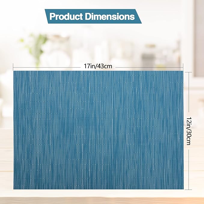 SLKQG Vinyl Placemats Set of 8 - Washable Easy Clean Place Mats - Heat Resistant PVC Table Placemats - Table Mats for Dining Table 17x12 Inch (Sky Blue Turquoise, 8)