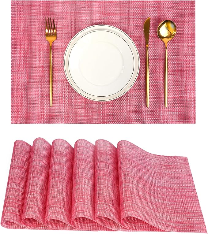 flohar Placemats Set of 6竊똂hristmas Decoration Non-Slip PVC Weave Table Mats Easy to Clean竊똇eat Resistant Place Mats for Kitchen Dining Table Decoration Indoor Outdoor竊똓ed