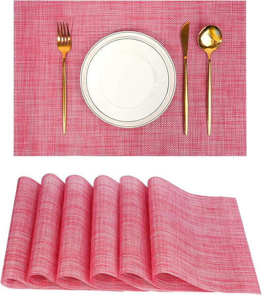 flohar Placemats Set of 6竊똂hristmas Decoration Non-Slip PVC Weave Table Mats Easy to Clean竊똇eat Resistant Place Mats for Kitchen Dining Table Decoration Indoor Outdoor竊똓ed