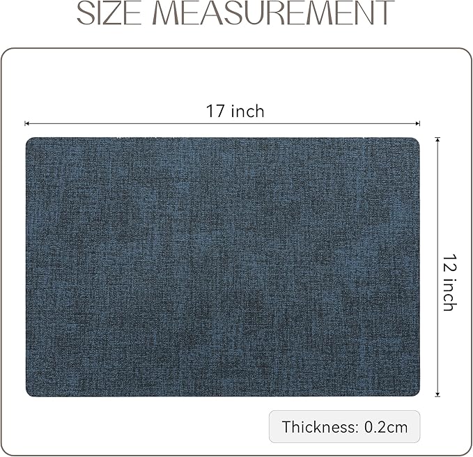 Romanstile Vinyl Placemats Set of 6-12 X 17 Inch - Heat Resistant Place Mats 100% Waterproof Oilproof Wipeable Reversible Faux Leather Table Mats for Kitchen, Dining, Party, Outdoor, Navy Blue