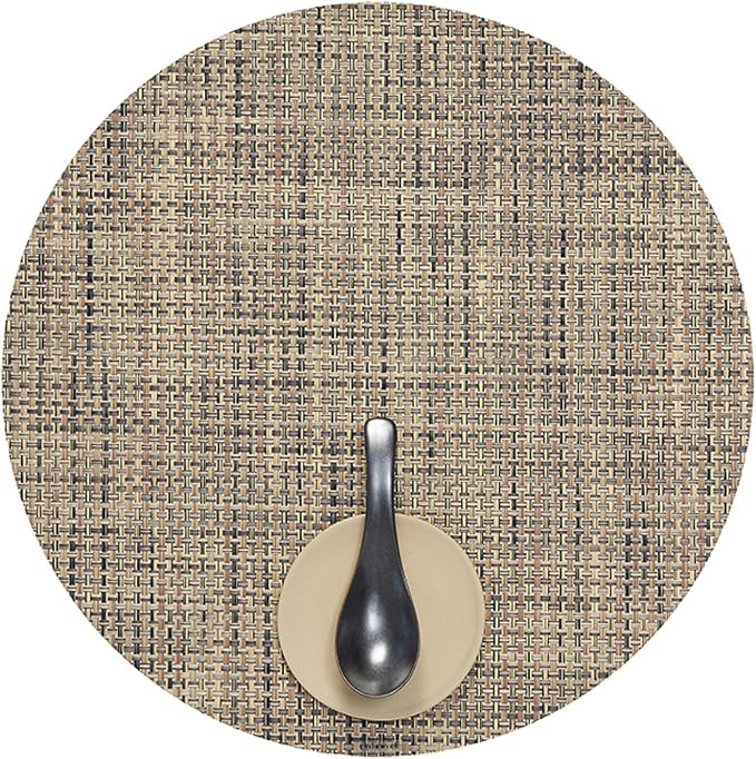 Chilewich Basketweave Placemats in Bark - Set of 4 - Easy Care Woven Tabletop Textiles - Indoor/Outdoor - 15" Round