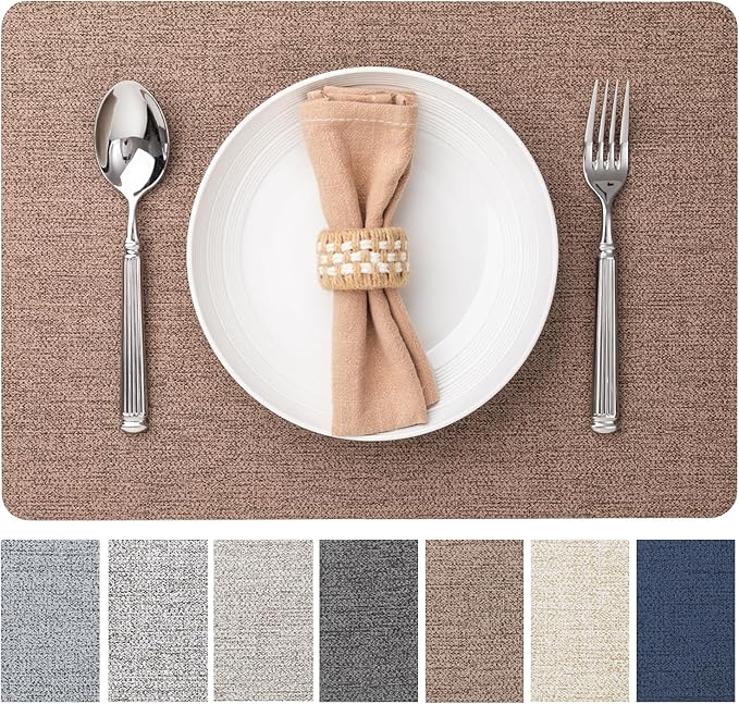 Baroyal Faux Leather Placemats Set of 8 Vinyl Washable Wipeable Table Mats for Kitchen Dining Table Heat Resistant Waterproof Modern Indoor/Outdoor Placemats Non-Slip Easy Clean Place Mats (Cocoa)