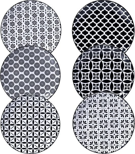 LEHAHA Ceramic 6'' Appetizer Plates Set of 6, Small Dessert/Salad Plates, Black Round Serving Plates, Porcelain Dinnerware Dishes for Cake, Waffle, Pasta,snacks, cookie, Microwave & Dishwasher Safe