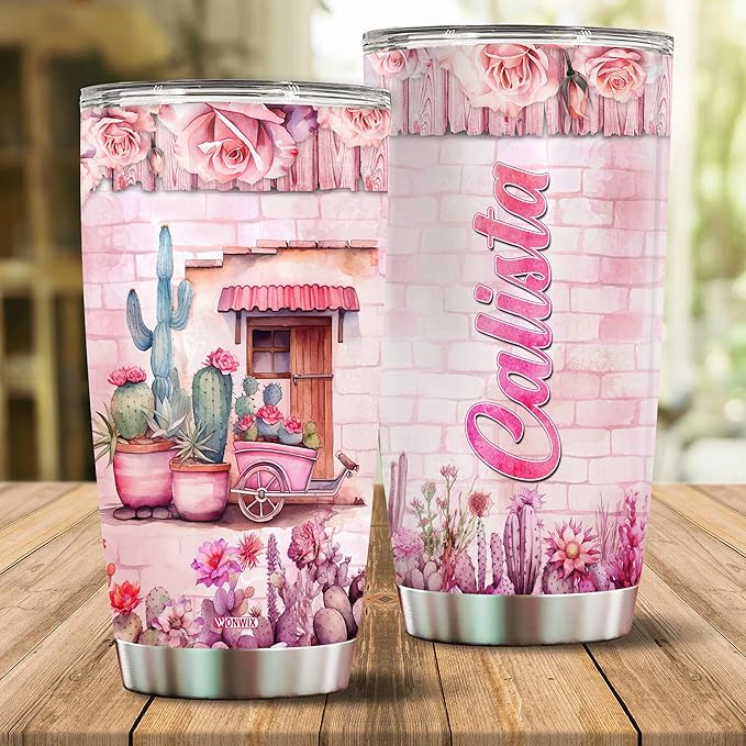WONWIX Personalized Cactus Gifts for Women, Insulated Stainless Steel Coffee Mug Tumbler 20oz Travel Cup Water Bottle for Girls Wife Daughter, Christmas, Birthday, Mother's Day, Valentine Gift