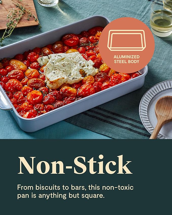 Caraway Non-Stick Ceramic 9?쓝13??Rectangle Pan Duo - Naturally Slick Ceramic Coating - Non-Toxic, PTFE & PFOA Free - Perfect for Brownies, Lasagnas, and More - Gray