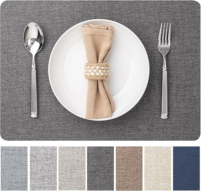 Baroyal Faux Leather Placemats Set of 6 Vinyl Washable Wipeable Table Mats for Kitchen Dining Table Heat Resistant Waterproof Modern Indoor/Outdoor Placemats Non-Slip Easy Clean Place Mats (Midnight)