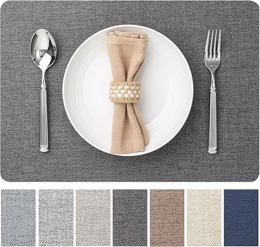 Baroyal Faux Leather Placemats Set of 6 Vinyl Washable Wipeable Table Mats for Kitchen Dining Table Heat Resistant Waterproof Modern Indoor/Outdoor Placemats Non-Slip Easy Clean Place Mats (Midnight)