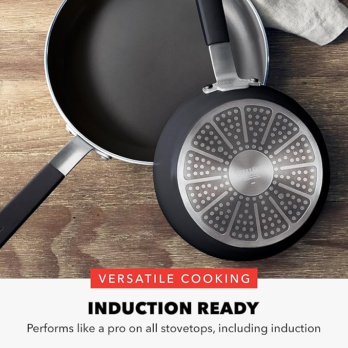 GreenPan x Bobby Flay 2 Piece- 8??and 10??Nonstick Frying Pan Skillet Set, PFAS-Free Diamond Ceramic, Induction Suitable, Stay-Cool Silicone Handle, Easy Clean Dishwasher & Oven Safe, Black