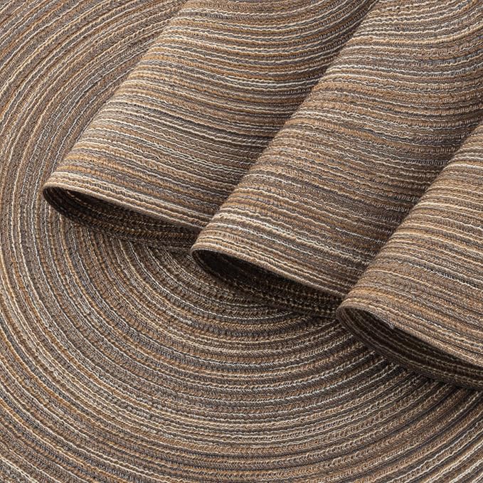 Winknowl Round Braided Placemats Set of 4 Washable Woven Heat Resistant Table Mats for Kitchen Dining Tables 15 inch Round Place Mats (Brown,4)