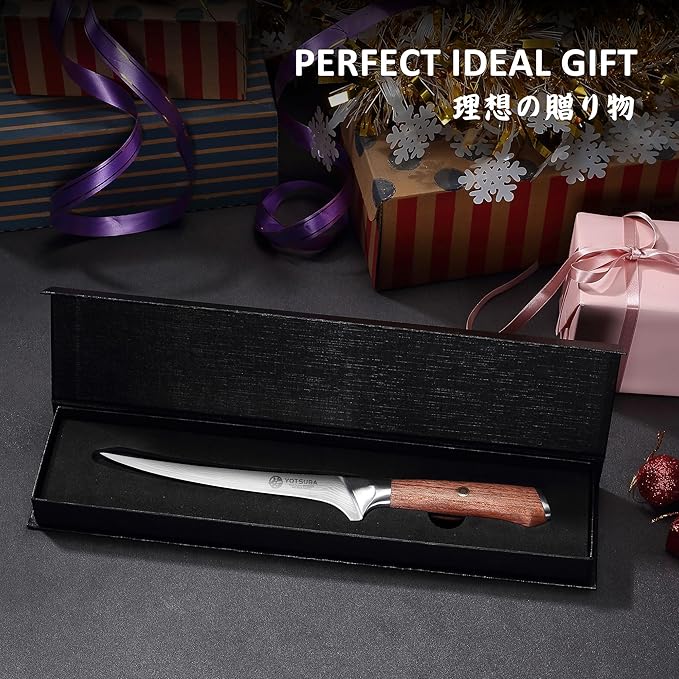 YOTSUBA Fillet Knife, 7 Inch Fish Knives for Filleting, Razor Sharp High Carbon Steel Boning Knife with Ergonomic Rosewood Handle, Ideal Gift for Family and Friends