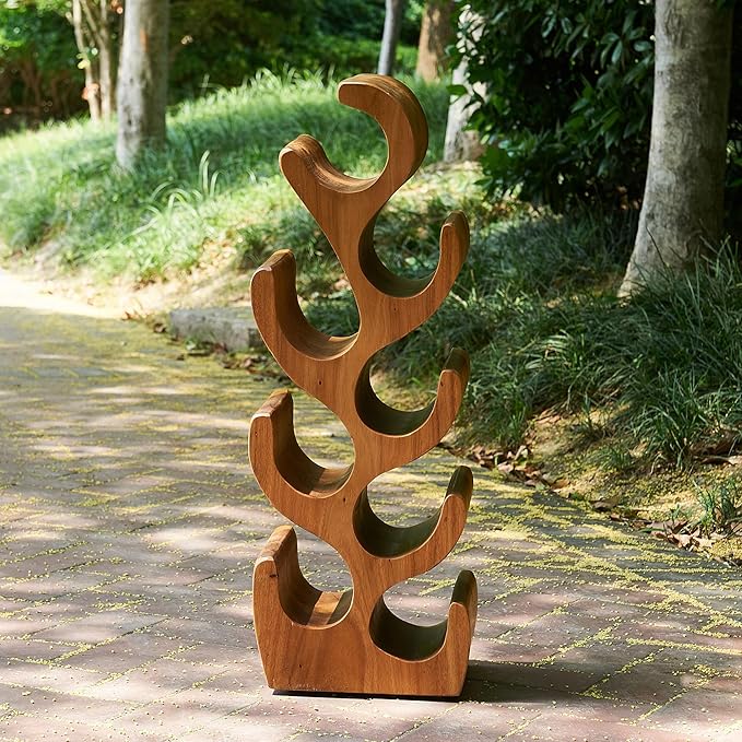 8 Bottle Wood Brown Wine Rack Tabletop Cabinet 27.5" Height Handmade Rustic Wooden Wine Rack Countertop Bottle Holder Stand Kitchen Cellar Storage Bar Corner Freestanding Home Christmas Decor