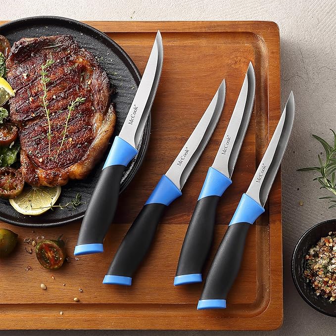 McCook짰 Knife Sets, German Stainless Steel Kitchen Knife Block Sets with Built-in Sharpener
