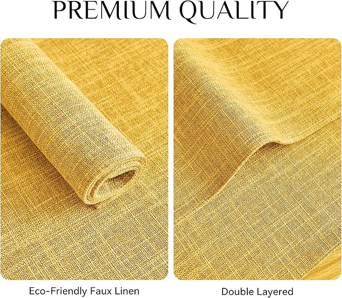 Softalker Faux Linen Placemats Set of 4-12 x 18 Inch, Heat Resistant Double Layered Durable Burlap Farmhouse Place Mats, Non-Slip Washable Rustic Table Mats for Dining, Kitchen, Party竊늍ellow