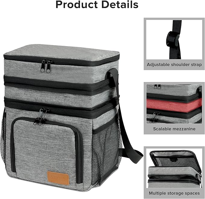 ZRSUN Insulated Lunch Bag for Women Men, Reusable 3 Layers Lunch Box Women, Expandable Reusable Water-resistant Lunch Box for Work Travel Office Picnic Hiking