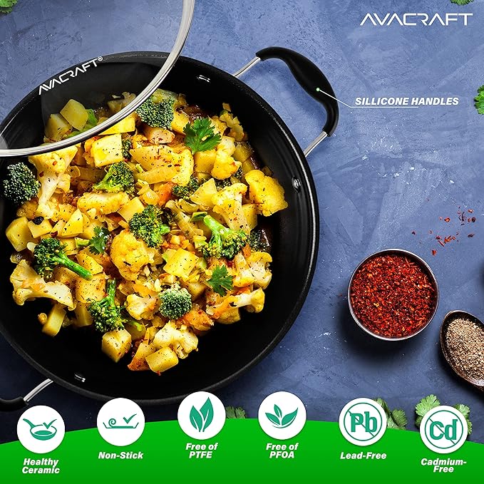 AVACRAFT Nonstick Everyday Pan, 9 inch, Ceramic Coating, Stainless Steel, Induction Compatible, Dishwasher Safe