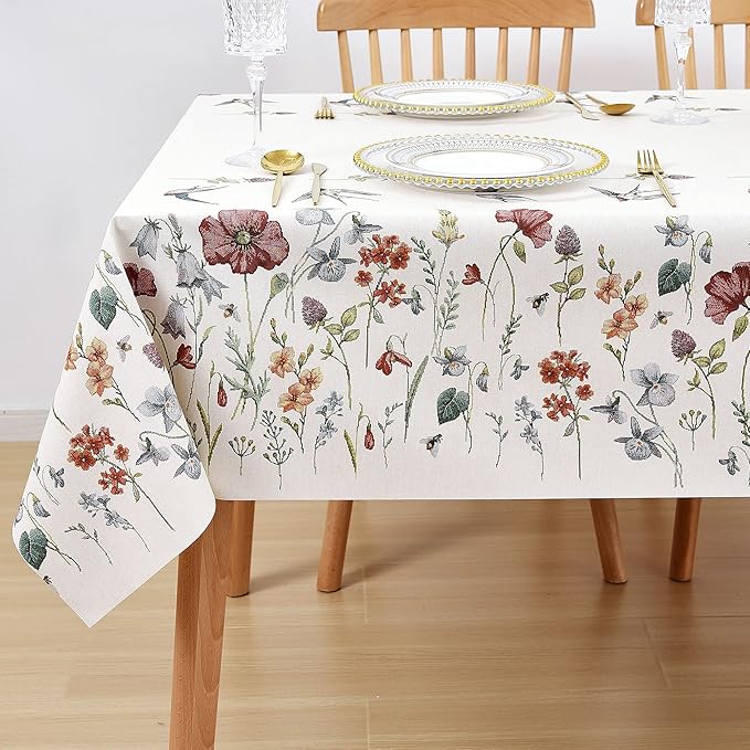 LOHASCASA Plastic Table Cloth Vinyl Rustic Waterproof Oblong Tablecloth Heavy Weights PVC Oilcloth Tablecloths for Rectangle Tables Spillproof Wipeable Patio Tables Cover 54 x 84 Ivory Floral Bird