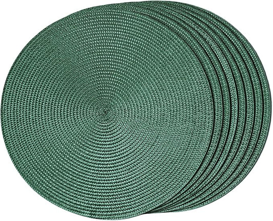 FunWheat Round Braided Placemats Set of 8 Table Mats for Dining Tables Woven Washable Non-Slip Place mats 15 inch(Black Green,8pcs)
