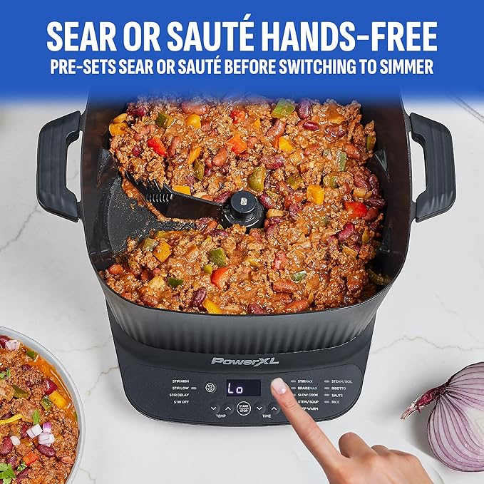 STIRMAX DELUXE 7.5 Quart Digital Multi-Cooker with Automatic Paddle to Stir and Shred, 9 in 1 programmable presets to Saut챕, Sear, and Brown Food Before Simmering ??Accessories, Skillet, & Cookbook