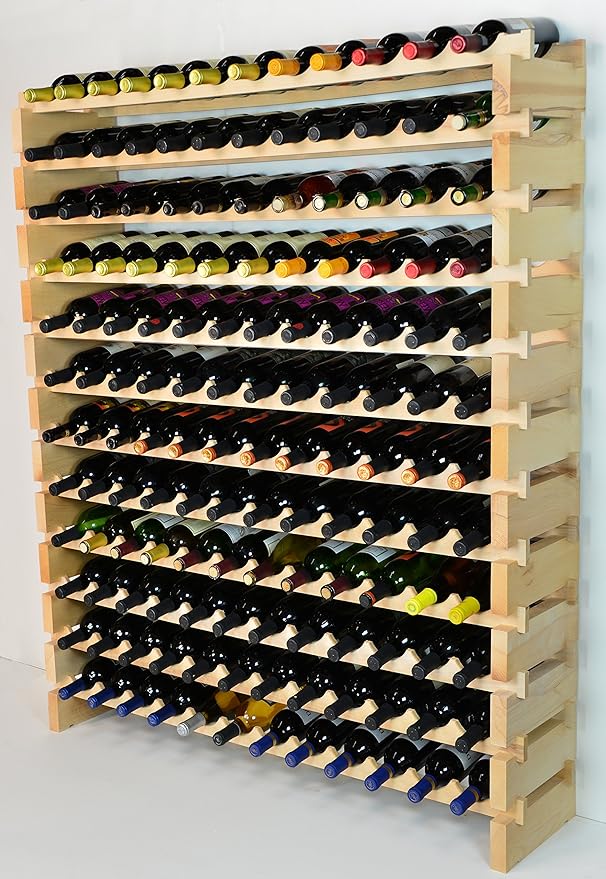 Modular Wine Rack Beechwood 48-144 Bottle Capacity 12 Bottles Across up to 12 Rows Newest Improved Model (144 Bottles - 12 Rows)