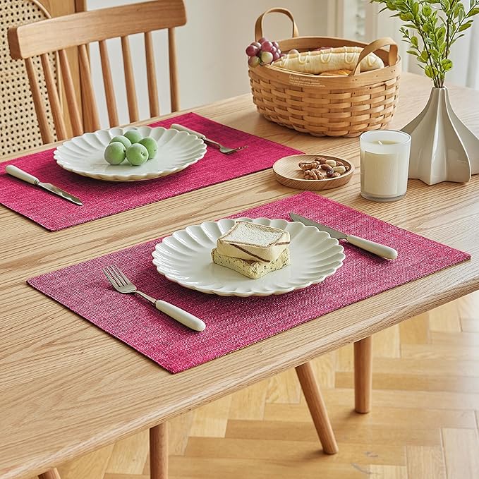 Softalker Faux Linen Placemats Set of 12-12 x 18 Inch, Heat Resistant Double Layered Durable Burlap Farmhouse Place Mats, Non-Slip Washable Rustic Table Mats for Dining, Kitchen, Party竊늁ink