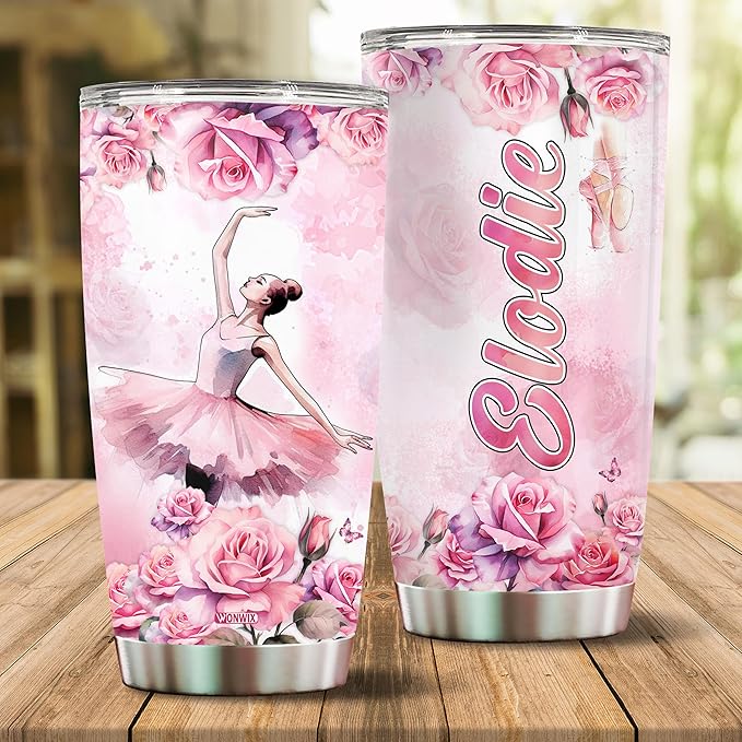 Personalized Ballet Tumbler Gifts for Girls, 20oz Stainless Steel Insulated Water Bottle, Travel Cup Mug, Gift for Women Wife Daughter, Christmas Birthday Mother's Day Valentine