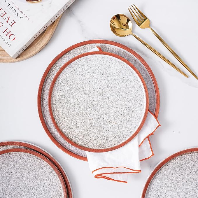 Stone Lain Vince Stoneware Reactive Glaze Dinnerware Set, 16 Piece Service for 4, Red