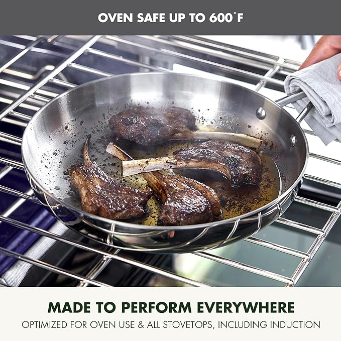 GreenPan Valencia Tri-Ply Stainless Steel 2 Piece Frying Pan Set (8" & 10" Skillets), Induction Ready, Mirror Finish, Dishwasher Safe & Oven/Broiler Safe to 600F, Compatible with All Cooktops, Silver