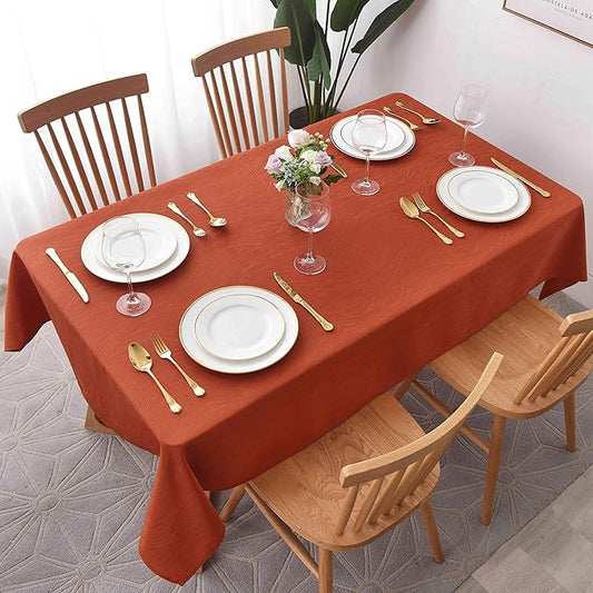 maxmill Jacquard Table Cloth Swirl Design Water Resistant Wrinkle Resistance Heavy Weight Soft Tablecloth for Fall Harvest Thanksgiving Dining Tabletop Halloween Decoration Oblong 60 x 140 Inch Rust